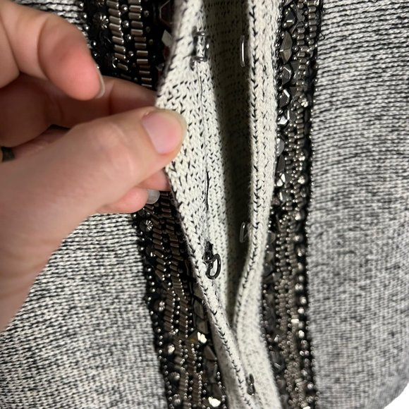 MM Couture Miss Me Black Cream Grey Beaded Button Up Cardigan Medium - Picture 4 of 8